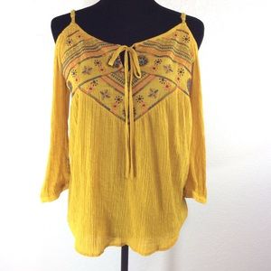 MINE | Anthropologie Embroidered Peasant Blouse Top